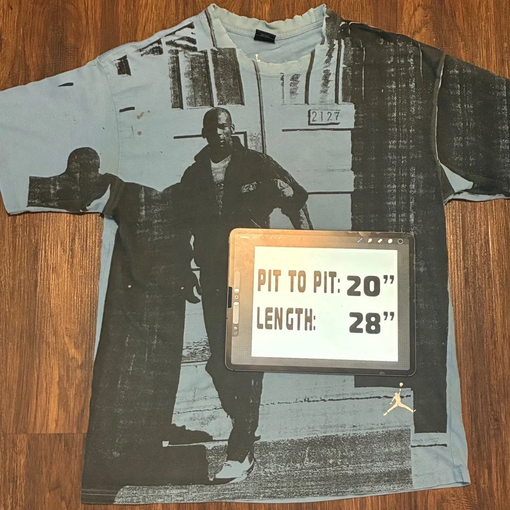 Vintage Nike Air Jordan Michael Jordan AOP Graphic T Shirt Blue Mens Large Rare